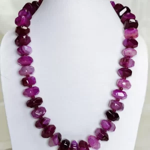 Pink Princess - Double cushion cut beads of Onyx in all shades of candy and bubblegum pink flecked with varying shades of white come together in this knotted 18” single strand necklace. DN0035
