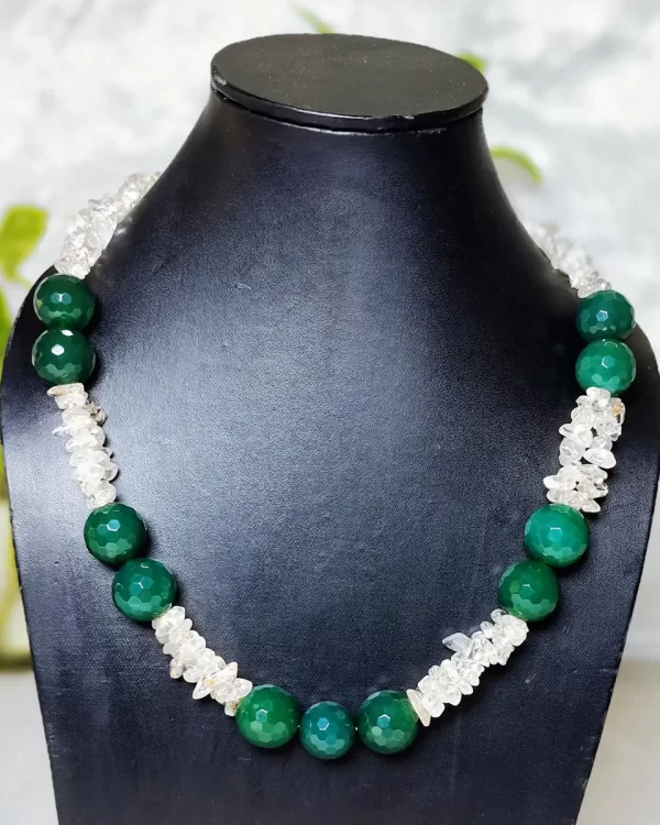 Green Elegance - DN0071 - 18” of honey-cut green Onyx beads strung together with a clutch of Rock Crystal chips. Comes with earrings.