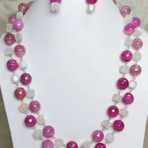 Think Pink - DN0457 - White Onyx cubes team up with Pink Onyx beads in two strands of 19” to give an enticingly beautiful and innocent piece suitable for those prim-n-proper tea parties!