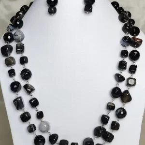 Black Beauty - DN0469 - Black Onyx cubes team up with Black Onyx tumbles in a chain linked 40” of beauty.
