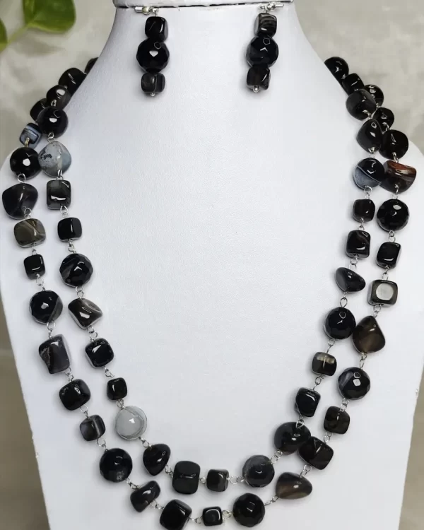 Black Beauty - DN0469 - Black Onyx cubes team up with Black Onyx tumbles in a chain linked 40” of beauty.