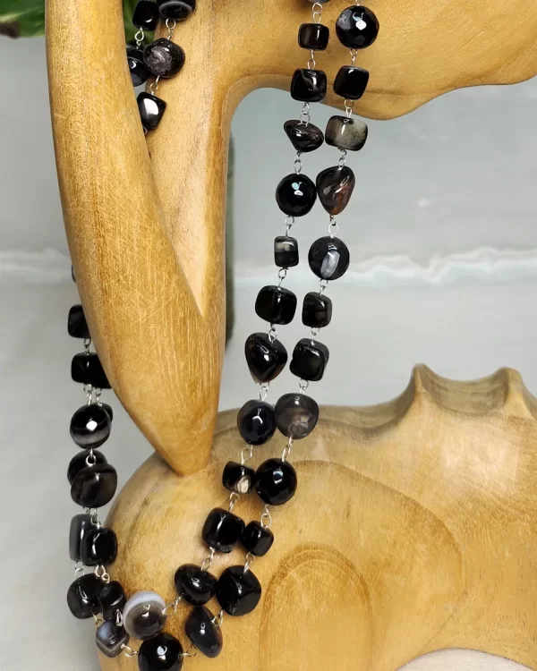 Black Beauty - DN0469 - Black Onyx cubes team up with Black Onyx tumbles in a chain linked 40” of beauty.