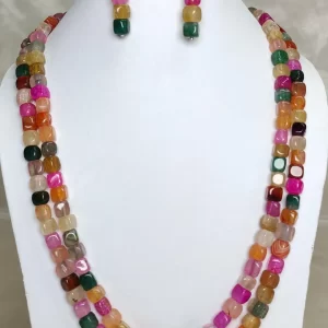Tropical Quest - DN0547 - Two 19” strands of roughly shaped Onyx cubes come together in a medley of pure eye-popping colour.